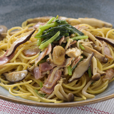 Spinach and Mushrooms “Dashi” Taste Pasta